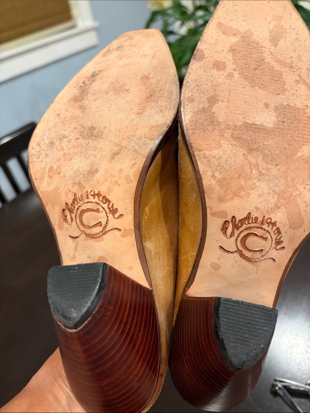 Charlie 1 HORSE Western-Style Leather Mules in Tan with Embroidered Detail - Picture 6 of 9